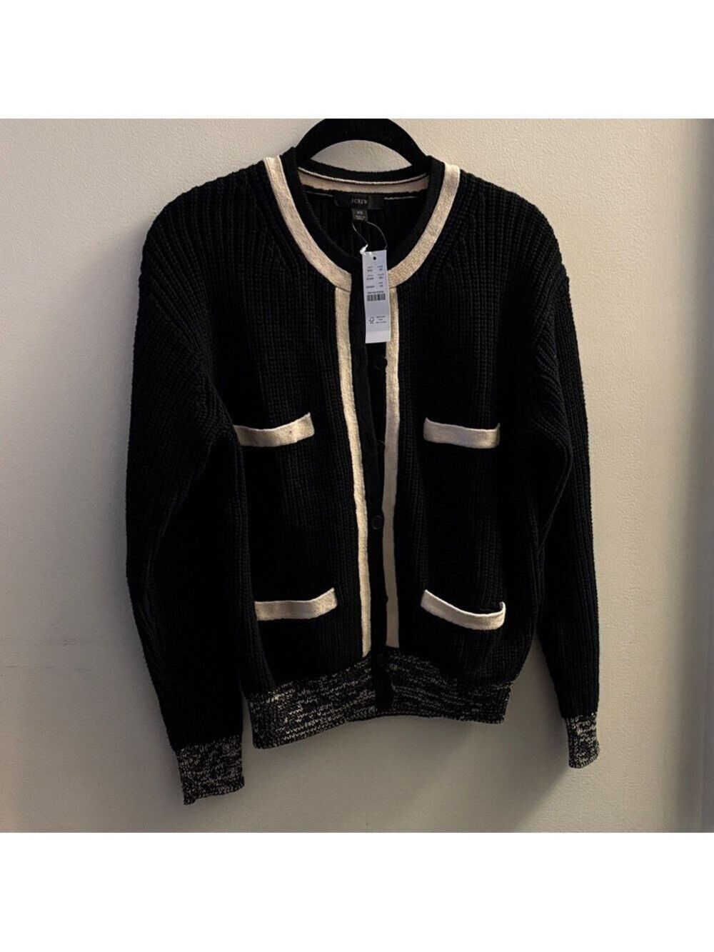 J. Crew Black Cardigan with Cream Trim